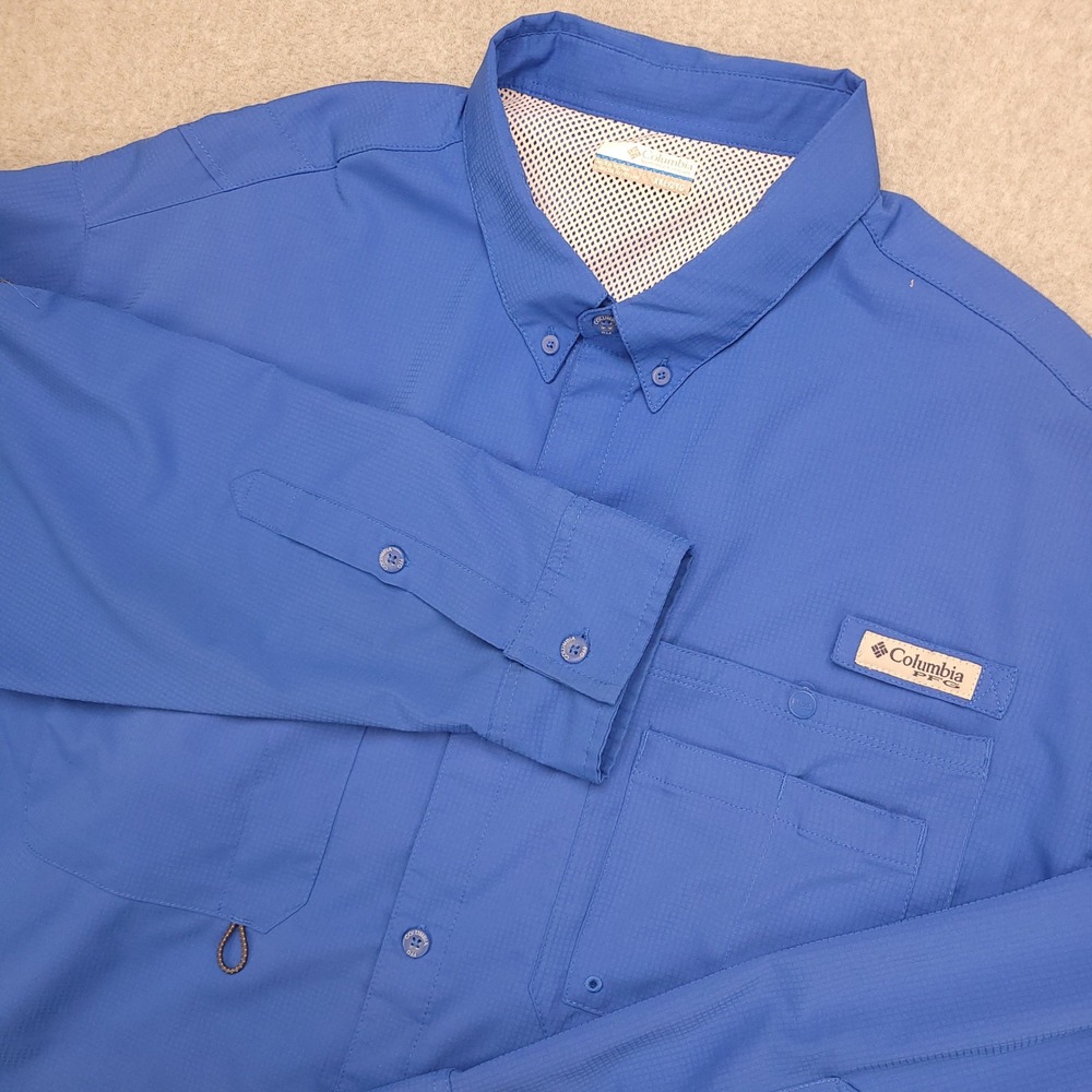 Columbia PFG Long Sleeve Button Down Shirt Men's XXL Blue OMNI SHADE